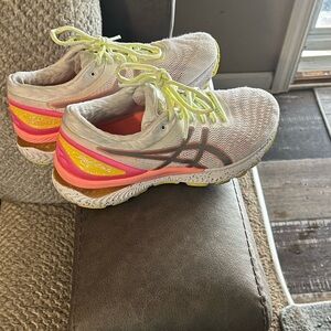 Asics Women's White Running Shoes with Pink & Yellow Accents